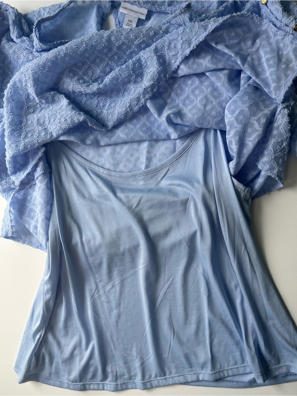 Liz Claiborne Light Blue Textured Flutter-Sleeve Blouse - Picture 6 of 8